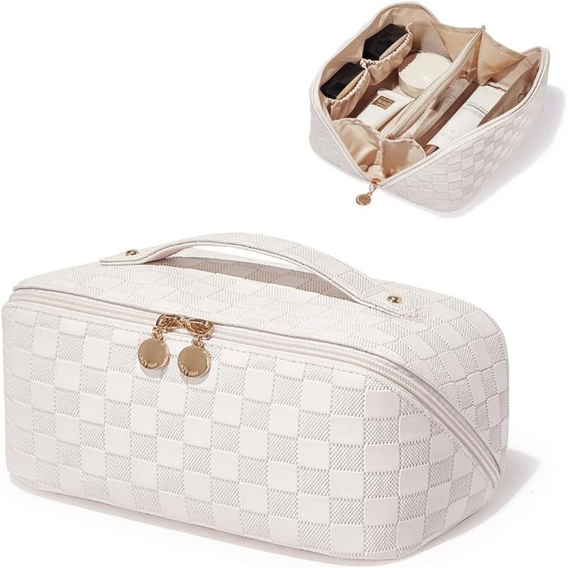 

Large Capacity Fashion Advanced Sense Travel Cosmetics Storage Bag Women s Hand Checkerboard Leather Pillow Makeup Bag