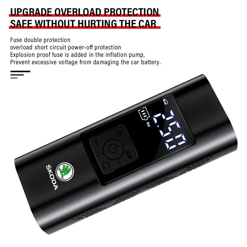 1Pcs Car Tire Inflator Smart Digital Inflatable Pump Emblem Accessories For Skoda SCALA Superb Octavia 2 3 A4 A5 Fabia Kamiq Kapoq Kodiaq Rapid
