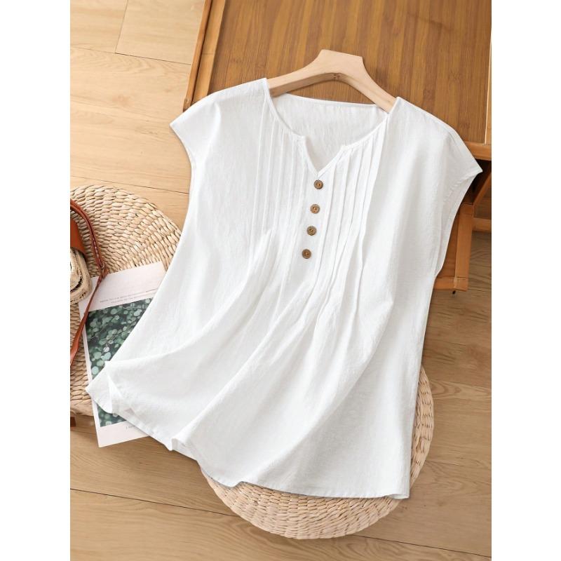 Womens Casual Fashion Sleeveless Linen Cotton Blouse Shirt
