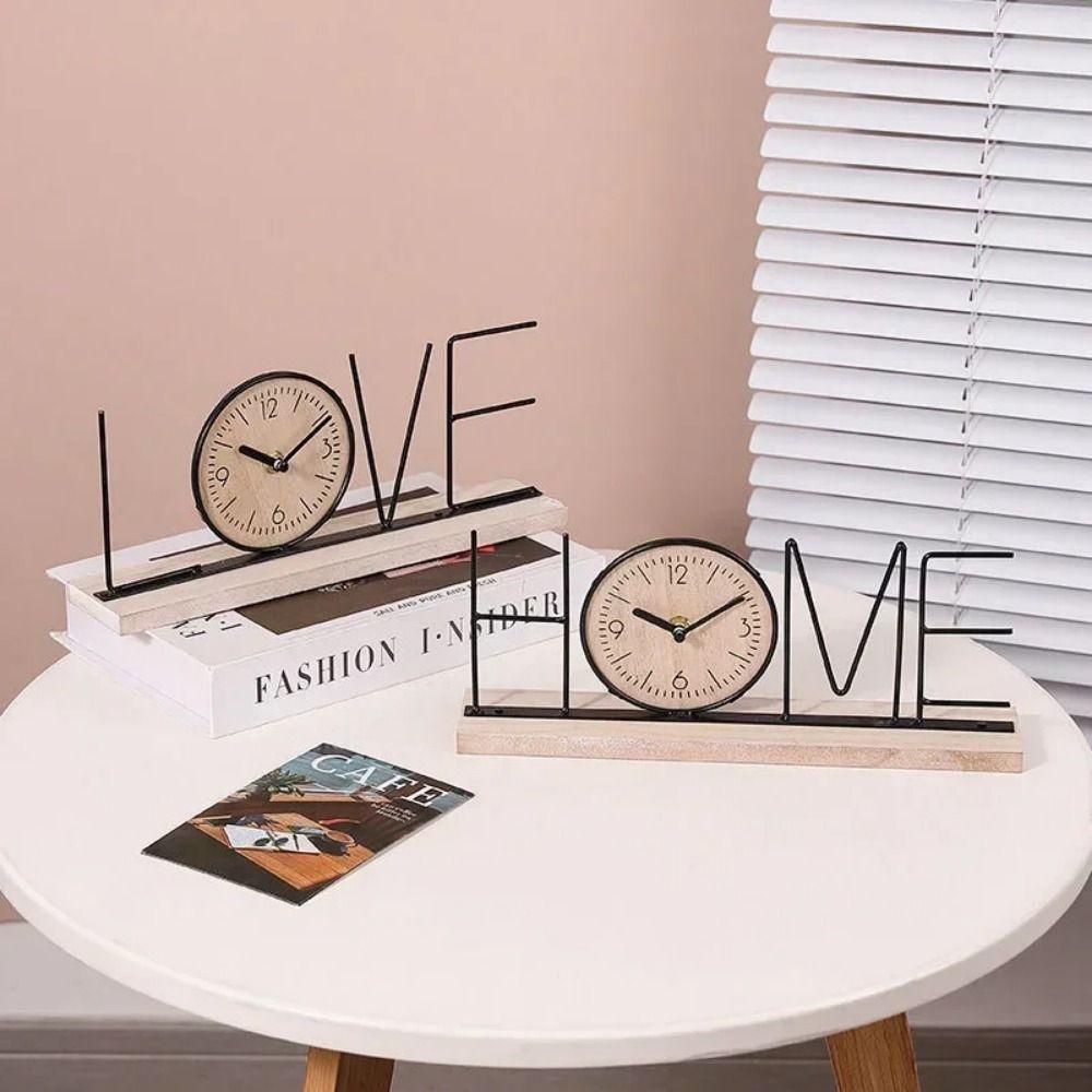 Minimalist Iron Craft Clock Creative Wood Retro Clock Simple European Desk Clock  Office Decor