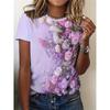 Women's Casual Elegant Round Neck T-Shirt - Floral Print Summer Top Maroon Color Block Design Breathable Medium Stretch Casual