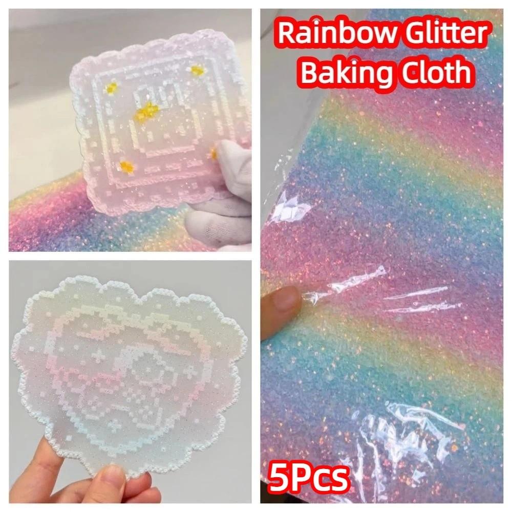 5Pcs Shining Rainbow Glitter Baking Cloth Fuse Beans Beadsheat-resistant Paper Fuse Art Projects