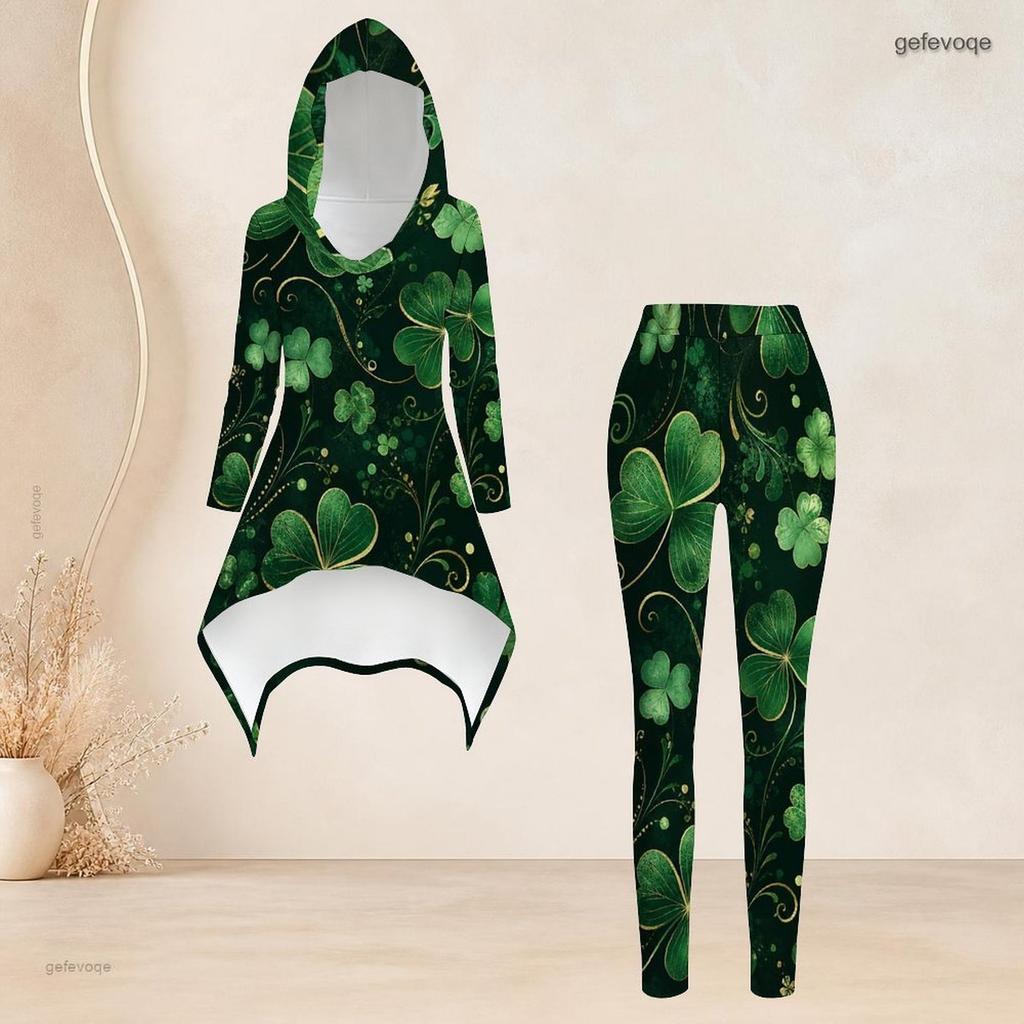 Women Plus Size Hooded Long Sleeve Snowflake Printed Dark Navy High Low Top Fitted Pants Two Piece Set