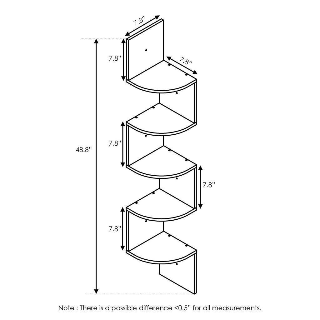 Furinno Rossi Espresso Corner Shelf, 5-Tier Wall-Mounted Floating Shelf [Officially Imported from Japan]