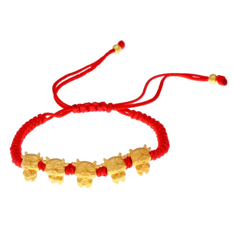 Five Niu Send Blessing Men's and Women's Bracelets Natural Year of the Ox Red Rope Woven Bracelets Good luck and safety High-end gift jewelry