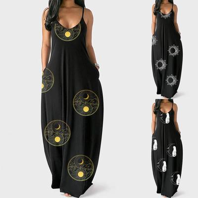 Dámska móda s veľkoplošnou potlačou Sexy ležérne šaty s dlhou sukňou s dlhým viazaním do V