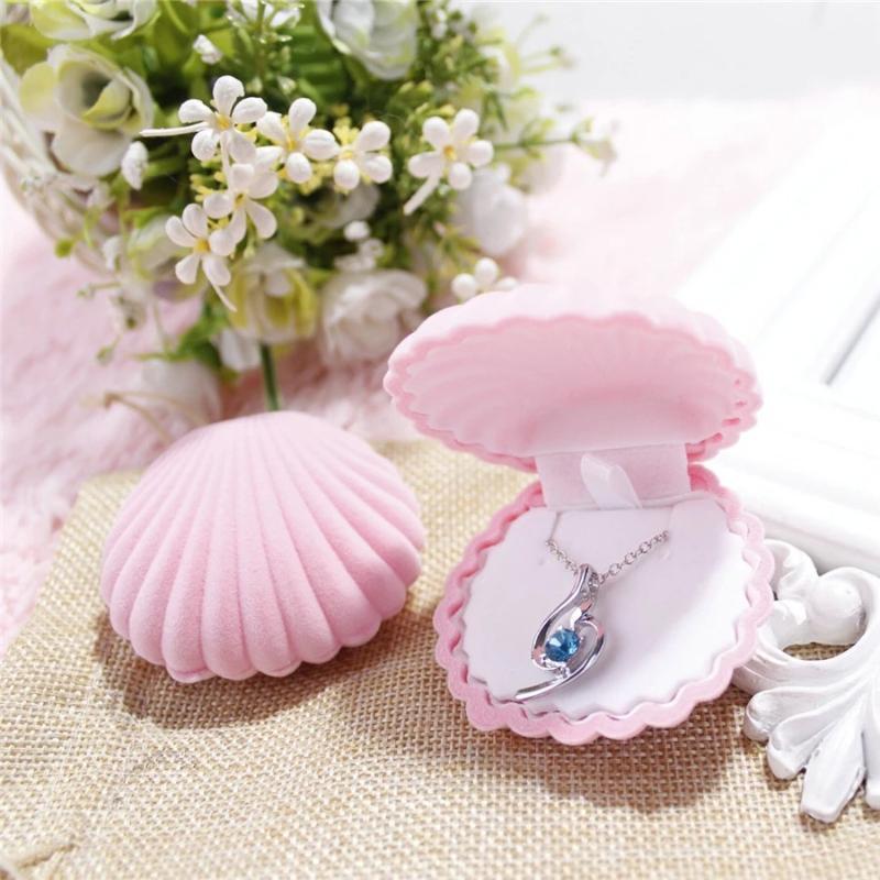 Shell Crown Star Shape Flocked Jewelry Box Adorable Small Organizer for Rings Necklaces Dresser Vanity Table Jewelry Storage