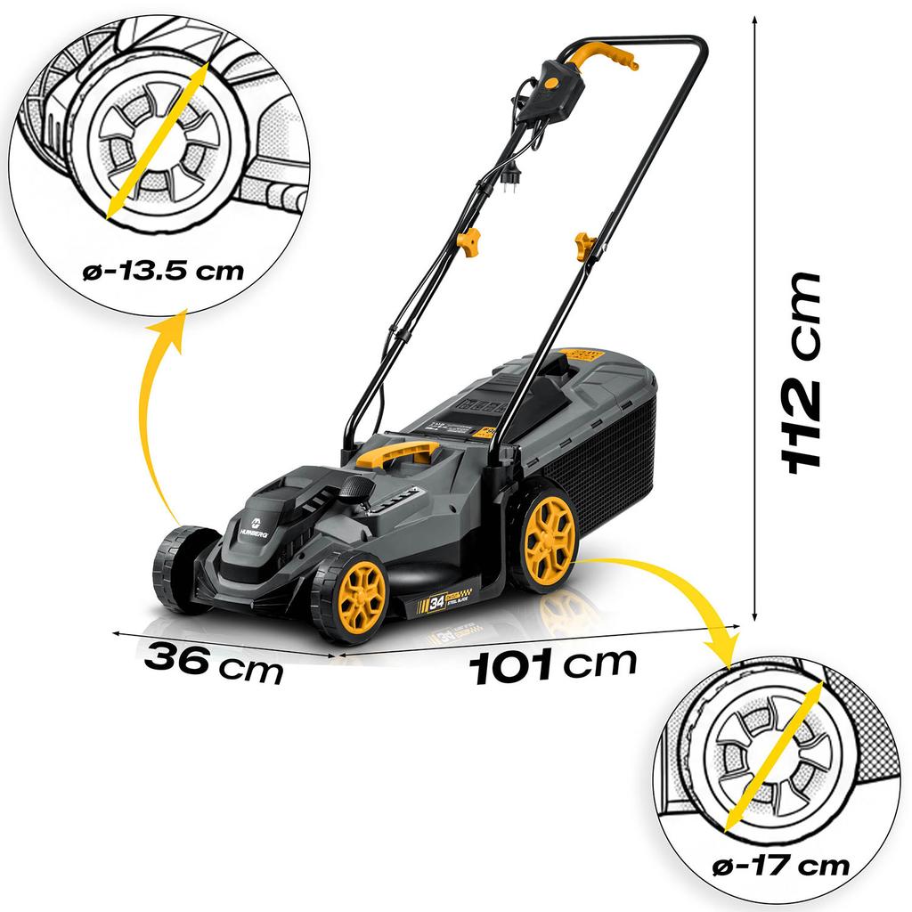 Light Electric Lawn Mower, Powerful With Adjustment, Humberg