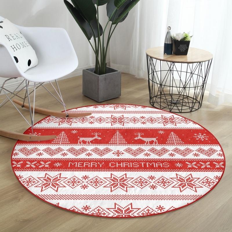 

С Рождеством Христовым Вышивка Крестом Олень Цифровой Печатный Бордовый Красный Гостиная и Гостиная Моющийся Нескользящий Круглый Ковер