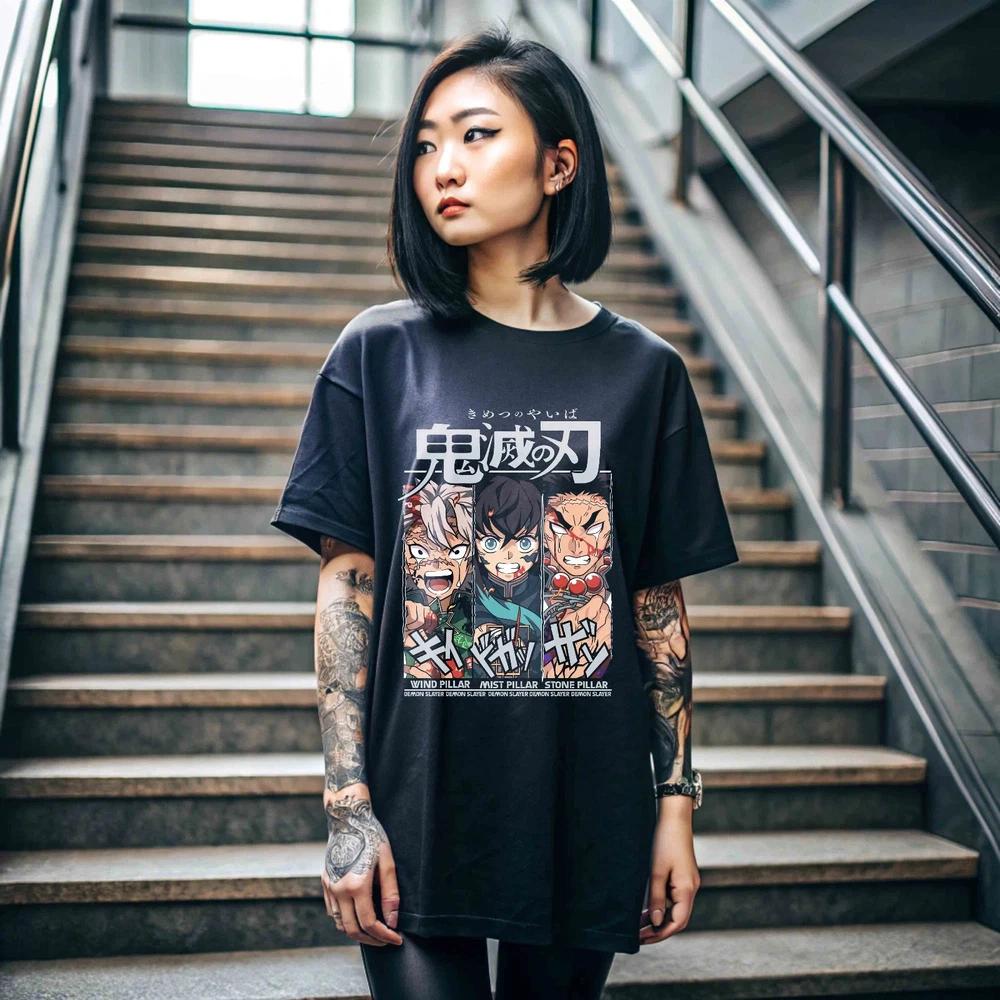 Anime Gyomei Himejima Stone Hashira Horror Pillar Demon Slayer Black T Shirt S