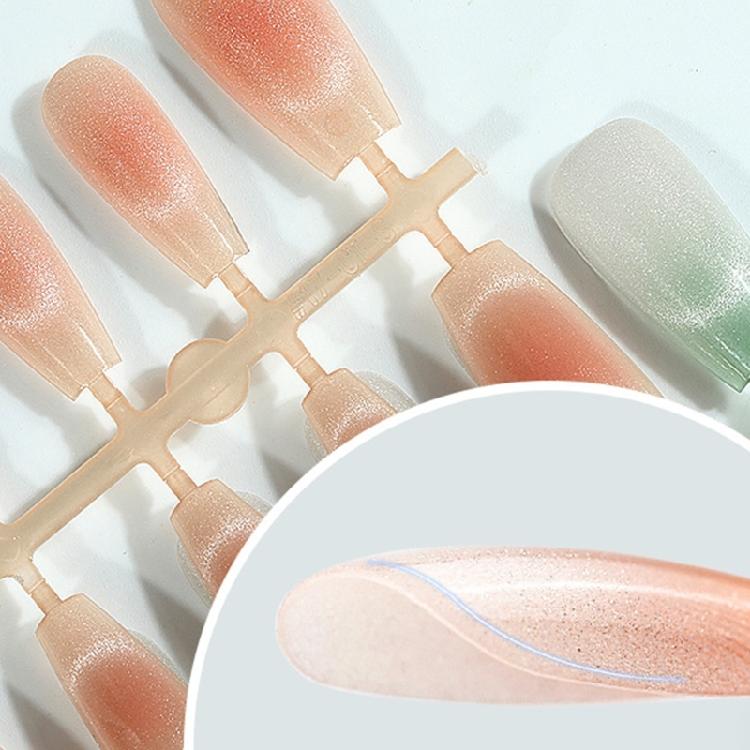 30Pcs Glossy Press On Nails Long Coffin Gradient Fake Nails Cat Eye False Nails