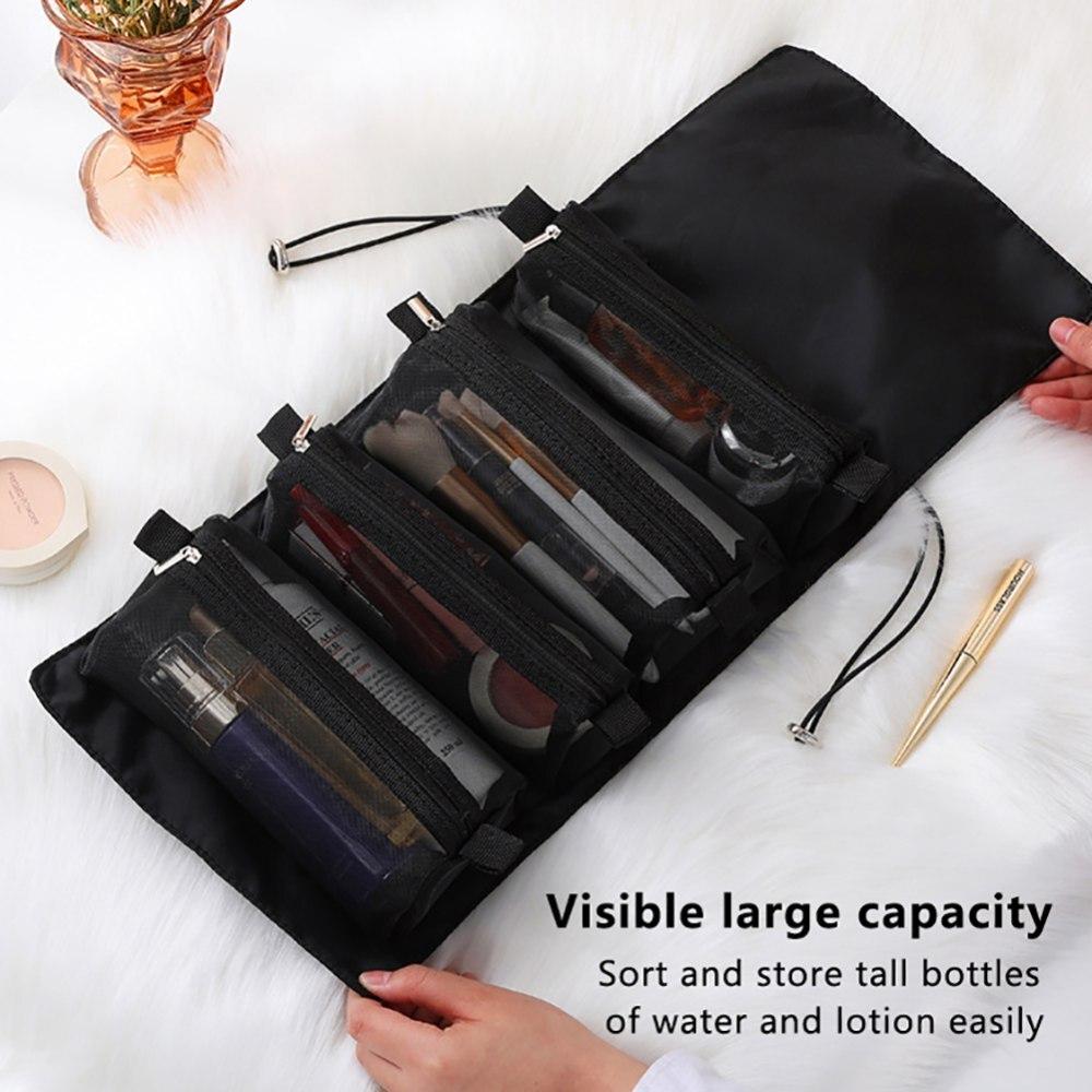 Přenosná cestovní taška na líčení Nylonová taška na make-up 4 v 1 Skládací cestovní taška Roll-Up taška na make-up Velkokapacitní organizér toaletních tašek