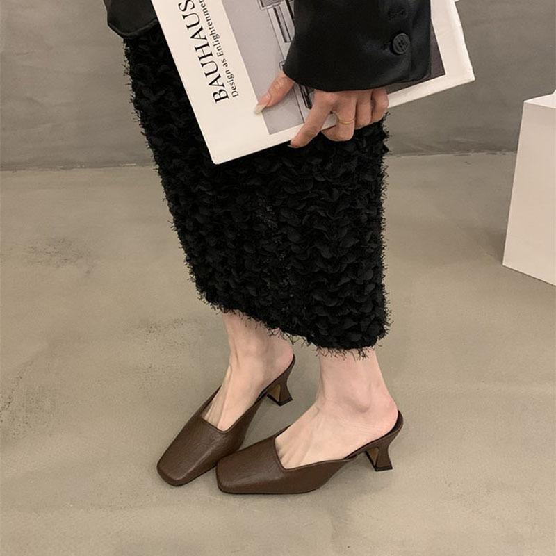 Nai Pie~ High-heeled Bag Head and Half Slippers for Women's Outer Wear for Women's Summer New Thick Heels, Not Tired, Shallow-mouthed Square Head Sing