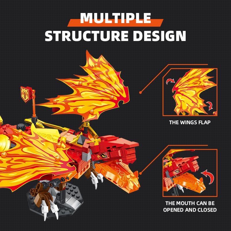 Non-Toxic 409Pcs Fire Dragon Building Blocks Flying Dragon Animal Model Bricks Creative Desktop Decoration Children Diy Toys Kids Holiday Gifts