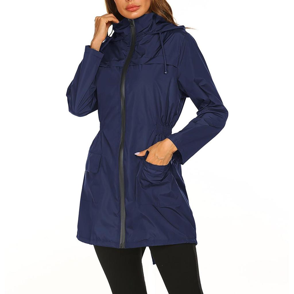 Women's Casual Outdoor Lightweight Raincoat Hooded Jacket Windbreaker