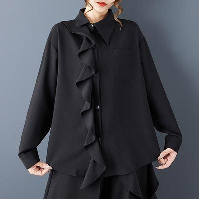 Camicie e camicette vintage nere oversize a maniche lunghe per camicetta top corti casual larghi primaverili autunnali da donna camicia abbottonata