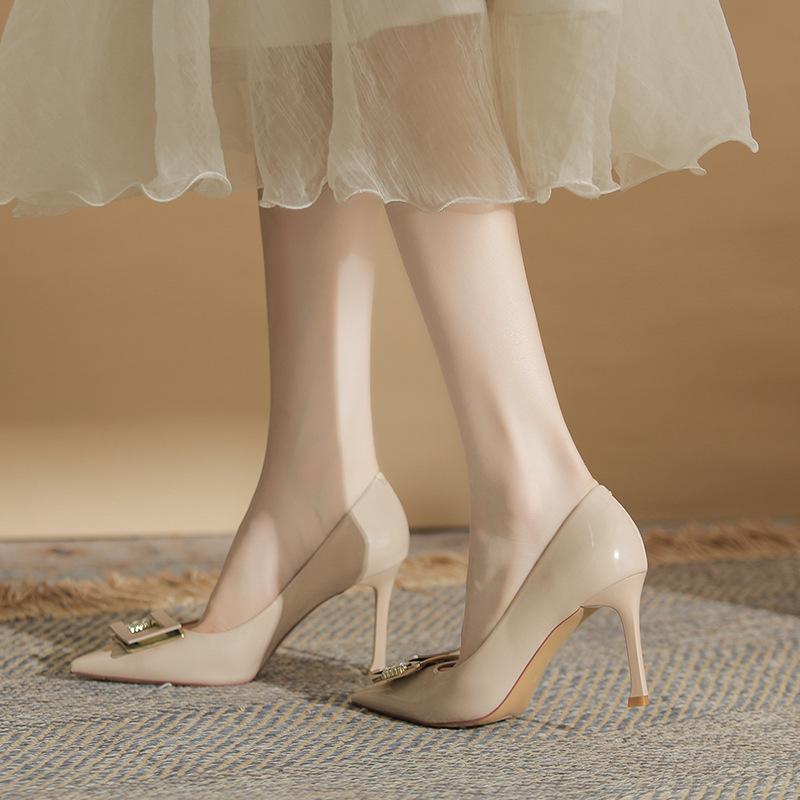 Fashion Women's Heels Patent Leather Heels for Ladies Spring and Autumn Bright Leather Versatile High Heels Elegant Heel Women's Shoes