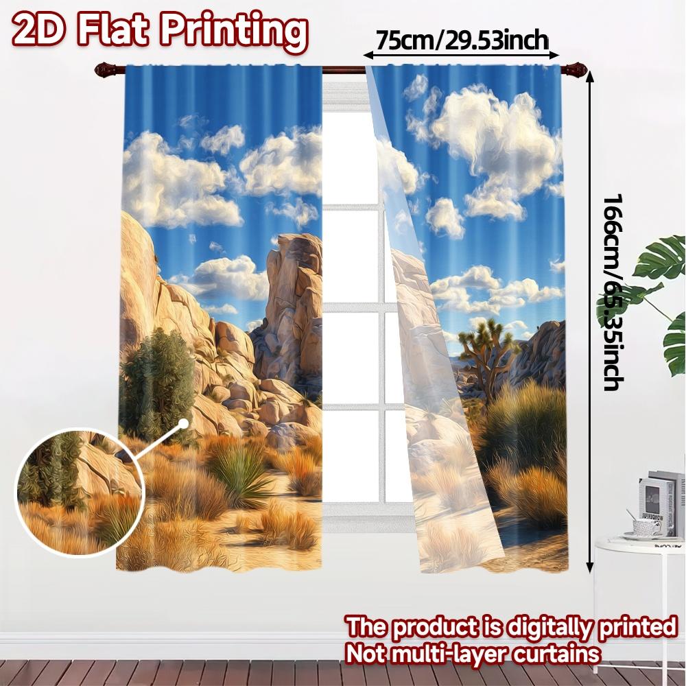 Set Of 2 Flat Printing Curtains Without Rod Desert Rocks Popular Curtain Polyester Outdoor Decorations Bedroom Ideal For