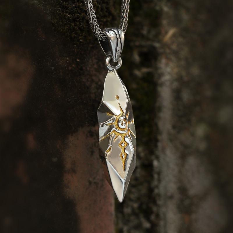 Chiba "Wunschstein" Thai Silber Meteorit Anhänger Halskette - Herren Leichter Luxus Weihnachtsgeschenk.