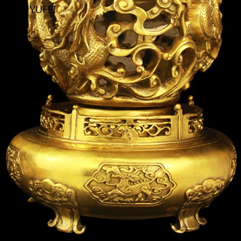 13x15cm Brass Nine Turn Qiankun Dragon Tripod Feng Shui Accessories Attract wealth living room shop office Wine cabinet decorate