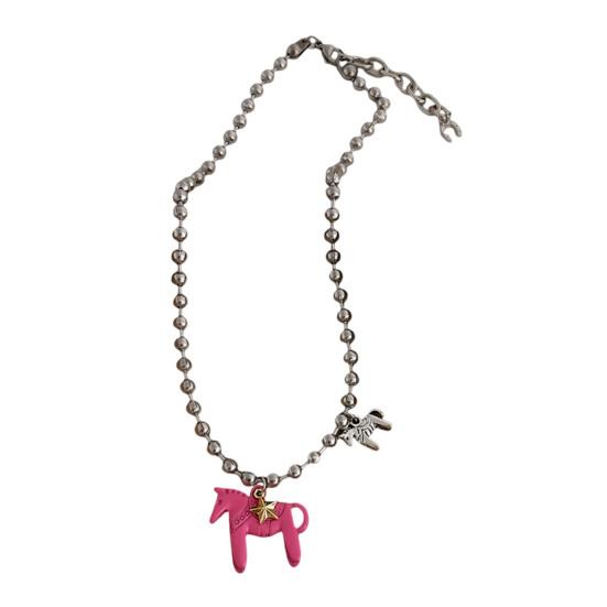 

Ожерелье с кулоном в виде лошади с покрытием Yousheng, яркое, милое, с подвеской в виде лошади, ожерелье из бисерной цепочки для женщин и мужчин, подарок на День святого Валентина, день рождения розовый