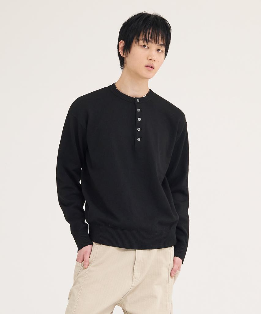 Akesi Andy Soft Henley Neck Knit_Black