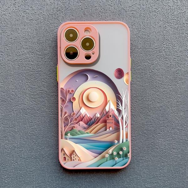 2D Printing Landscape Phone Case For iPhone 16 14 Pro 13 Mini 15 7 8 Plus SE2 XS X XR 12 Pro Max Creative Mountains Back Cover