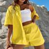 Fashion Casual 2 Piece Sets Women Summer Cotton Shirt And Shorts Suit Short Sleeve Solid Color Long Blouse Elegant Outfits