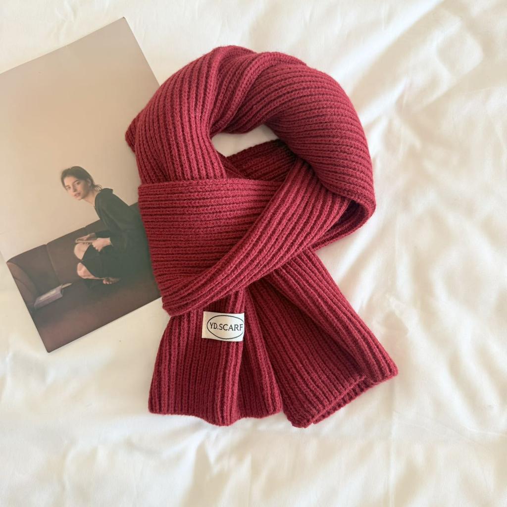 Autumn and Winter New Soft Knit Knit Groove Wool Scarf for Women, Korean Style Warm Yarn Solid Color Versatile Neck Warmer