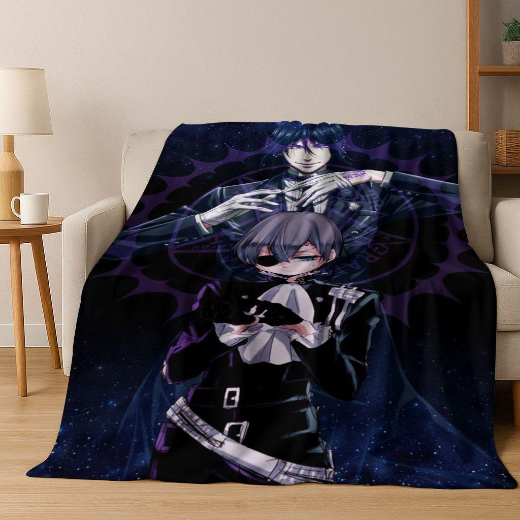 Anime Black Butler Sebastian Ciel Cartoon Cartoon Flannel Blanket,Cozy Soft Throw Blanket for Home Bedroom Bed Sofa Cover Kids