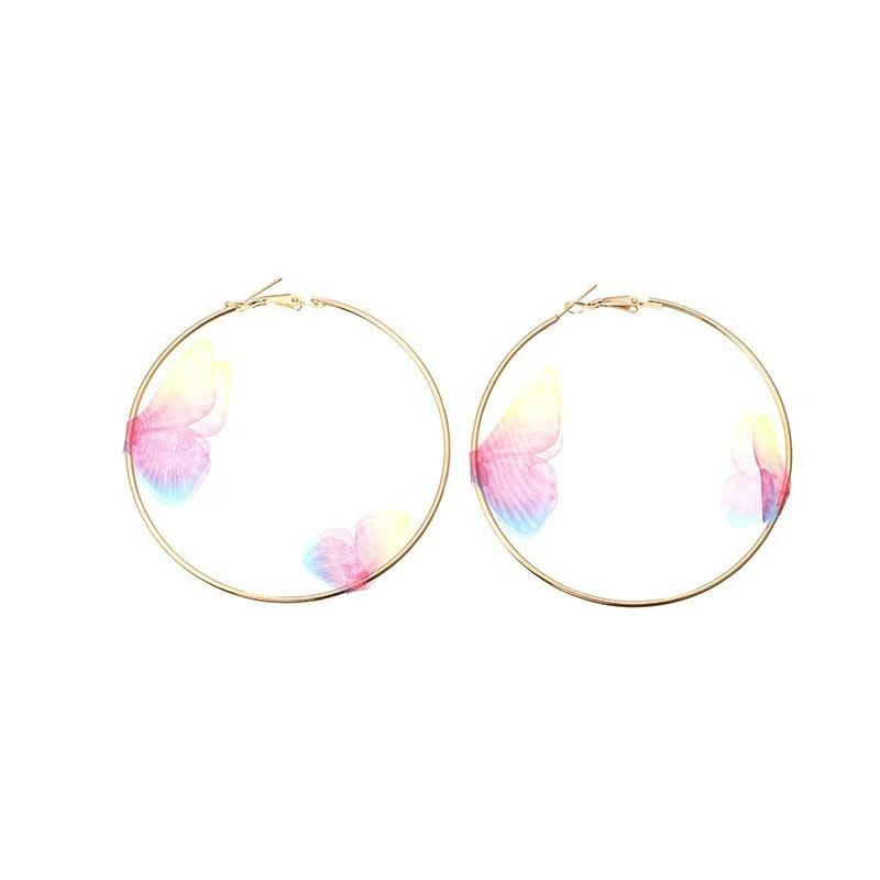 Big Round Circle for Women Girls Fashion Temperament Lady Gifts New Hot 1 Pair Double Butterfly Gold Hoop Earrings Creative Gift