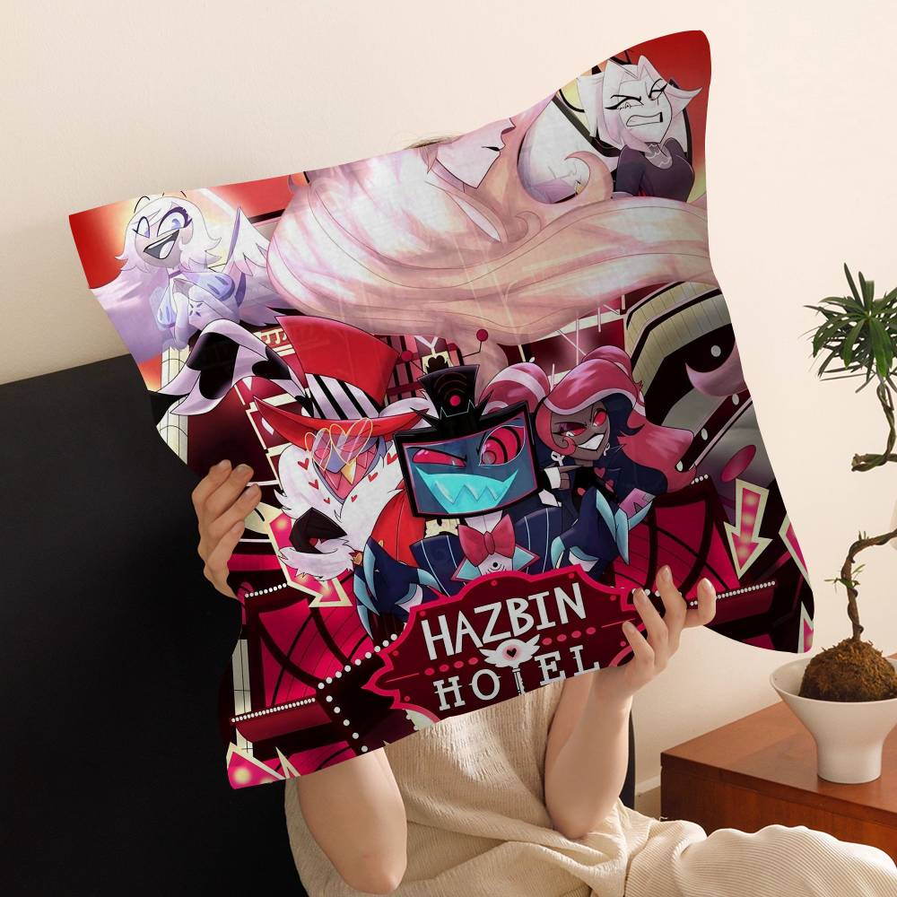 Federa Cuscino Musicale Animato H-Hazbin Hotel Copricuscino da Viaggio per Auto per Divano Auto Regalo di Natale 40x40cm 45x45cm