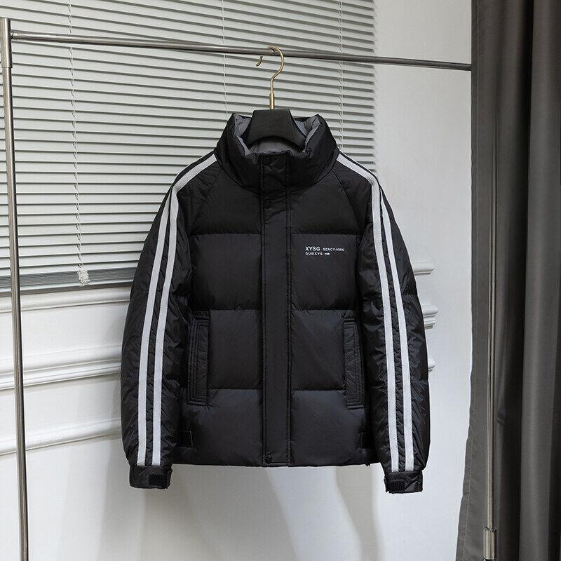 

Мужские и женские пары с коротким воротником-стойкой, корейская свободная одежда из утолщенного белого утиного пуха 4XL чёрный