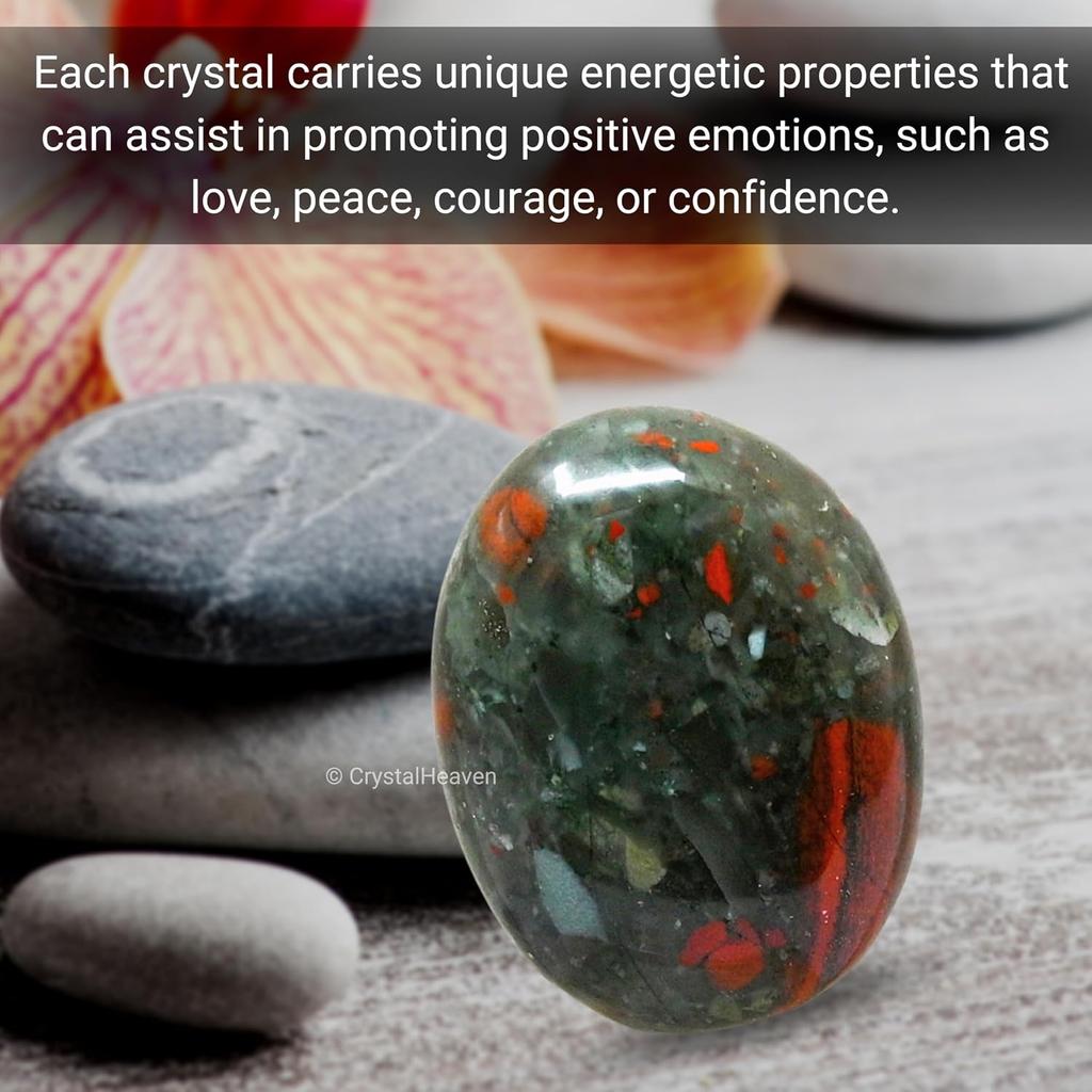 Certified African Bloodstone Crystal Palm Pebbles Stones for Anxiety Stress Relief Massage - AAA Grade Original Healing Gemstone