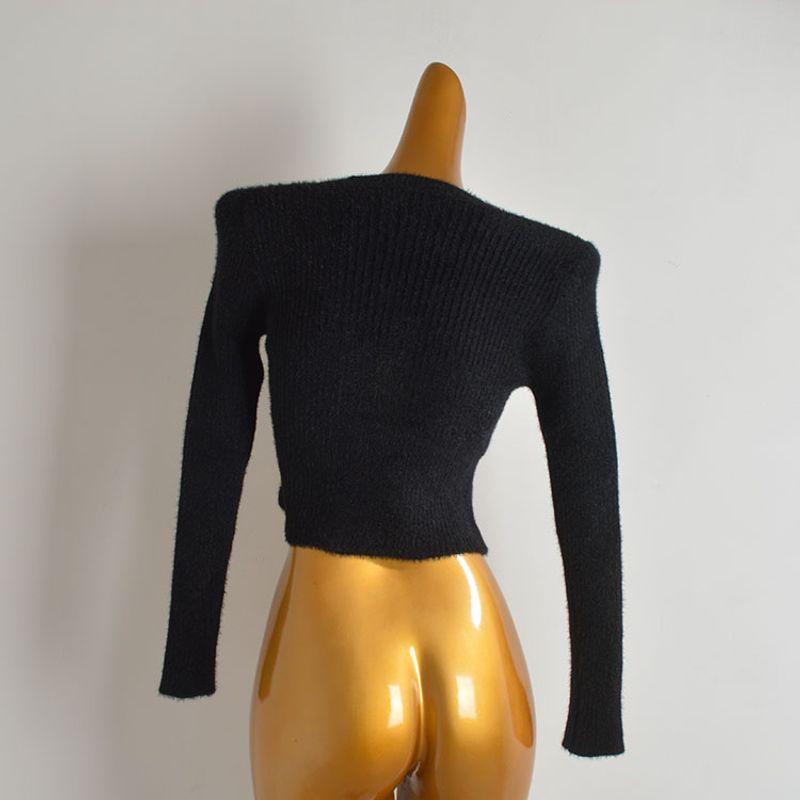 French Simplicity Anti-Mink Velvet V-neck Double-Breasted Knitting Cardigan Sweater Women's Autumn High Waist Slimming and Short Long Sleeves Outwear