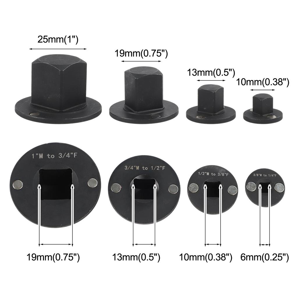 Low Profile For Impact Driver Socket Adapter Set 1 inch to 34 12 to 34 38 to 14 Magnetic Socket Retention for Secure Use