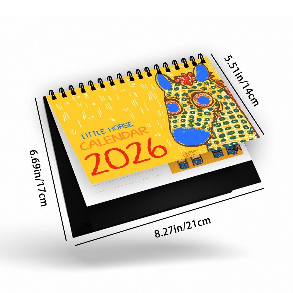 

1 шт. Календарь на 2026 год, Абстрактная лошадь, нарисованная от руки, Ежемесячный график на 12 месяцев, Настольный календарь, Идеальный подарок на дни рождения, Рождество