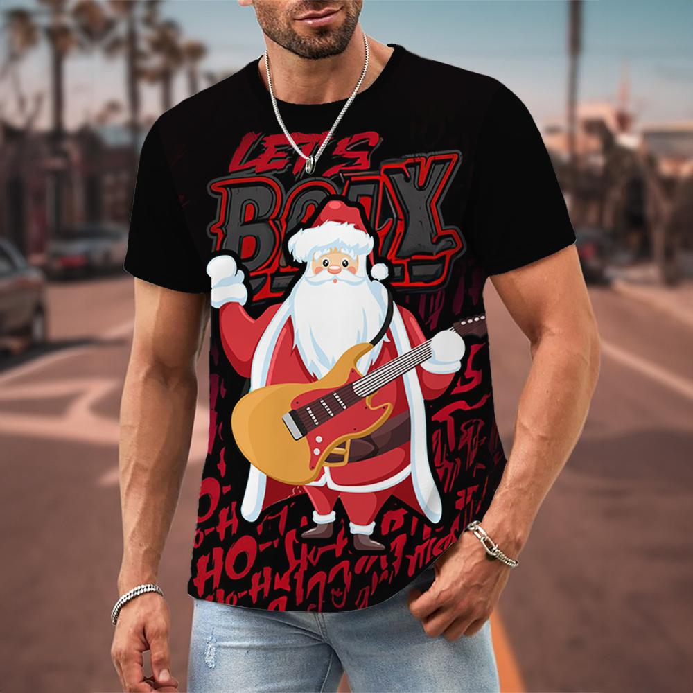 Funny Christmas T-Shirts For Men 3d Hip-Hop Santa Claus Printed Men Tops Fashion Casual Short Sleeved Street Designer Sweatshirt