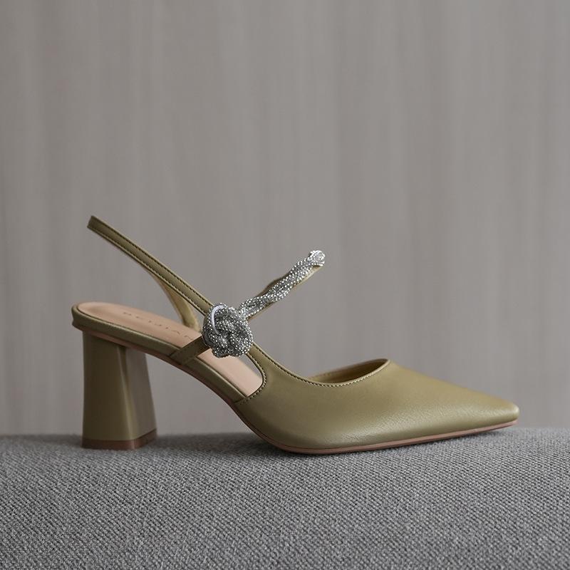 

Rhinestones Flowers Premium Temperament Pointed Head Thin Heel High Heel Single Shoes Women s Baotou Sandals Thick Heel 39 светло-зеленый