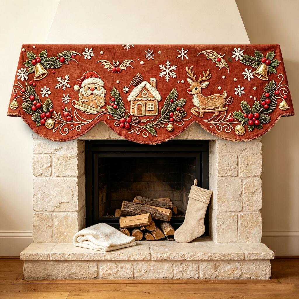 Christmas Fireplace Decorative Cloth for Holiday Party and Mantel Decoration