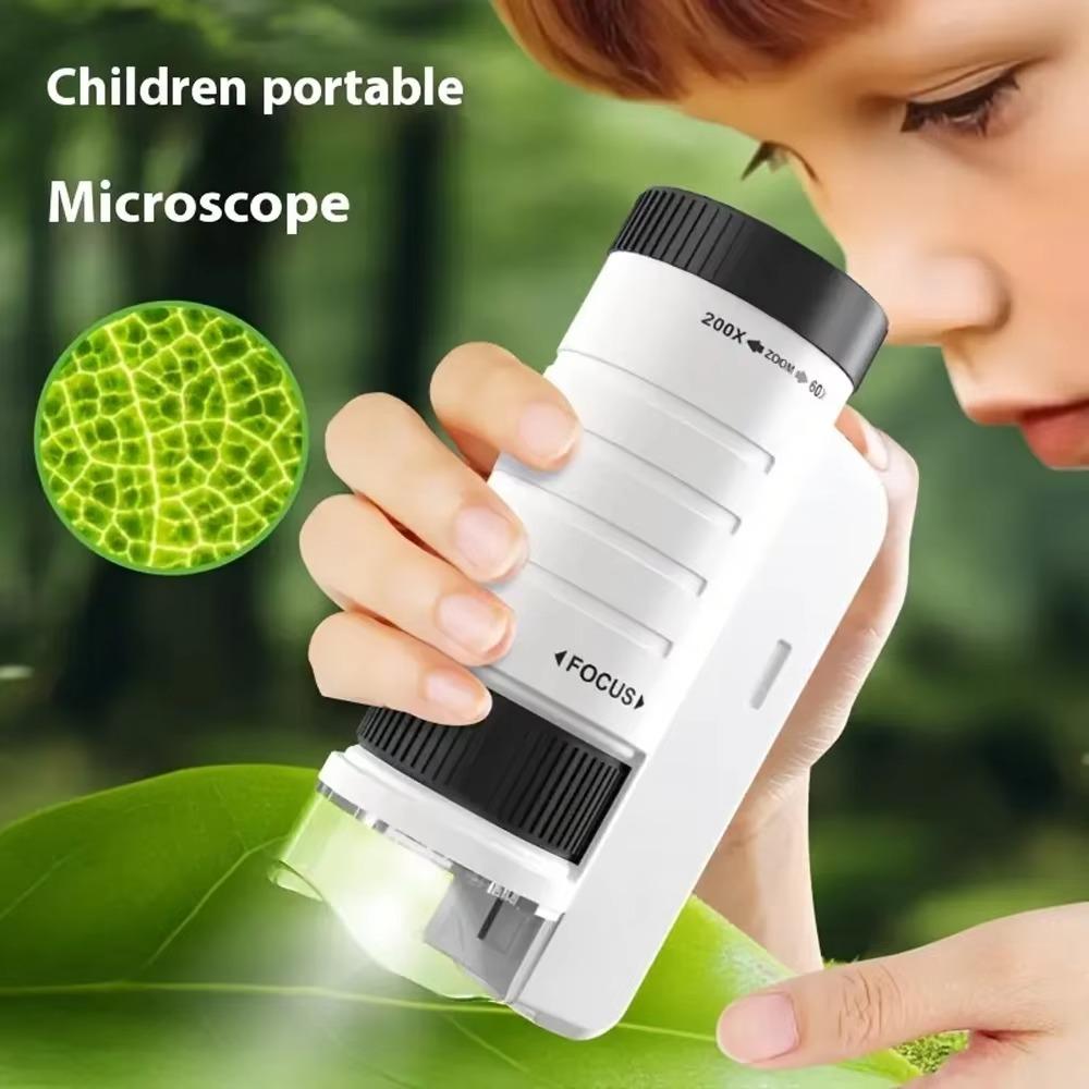

60-200x Magnification Pocket Microscope LED Light Handheld Microscope Home School чорний