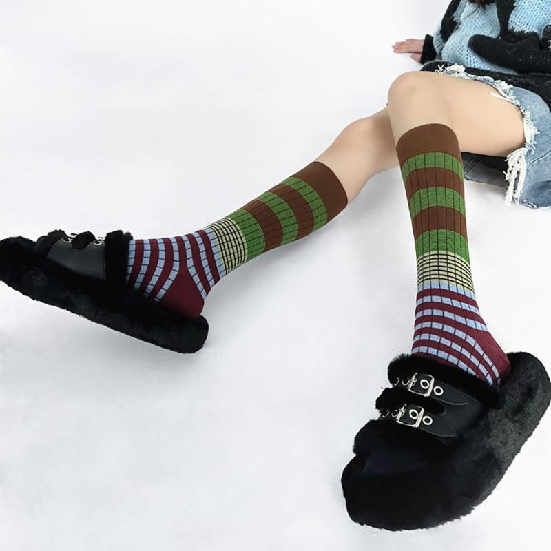 Striped Knee Highs Socks Striped Calf Socks for Halloween Party Warm