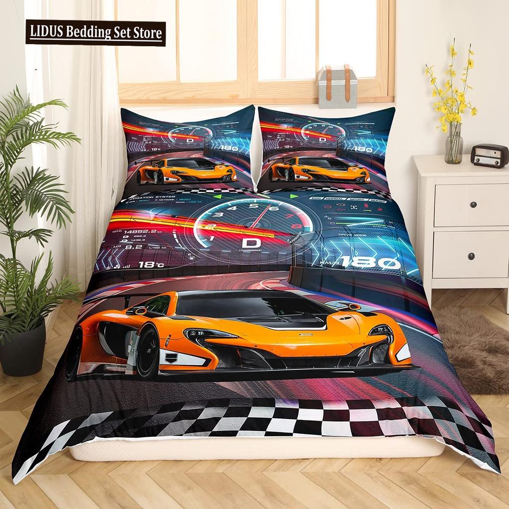 Závodní auto Povlečení Set Velikost Queen 3D Potisk Auta Povlečení Stylová Dekorace Kluci Sport Přikrývka Povlak Rychlost Sportovní Auto Přikrývka Set