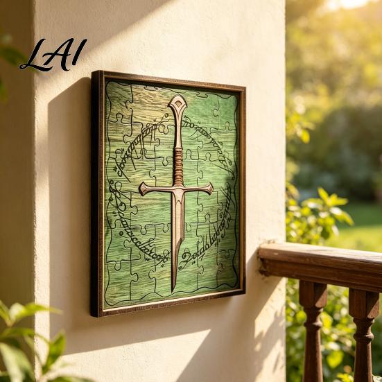 Handcrafted Wooden Wall Decor Personalized Broken Blade Puzzle Vintage Medieval Puzzle Framed Handmade Gift Idea Decor Fantasy Hanging Ornament for
