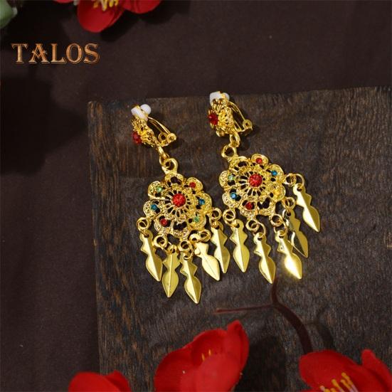 1 Paar Ohrclips für Damen, ausgehöhlt, Strass-Dekor, böhmische Quaste, Retro-Ethno, nicht durchdringend, Party-Performance, baumelnde Ohrringe