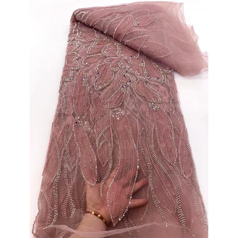 French African Lace Fabric Sequins Beaded Embroidery Groom Nigerian Bridal High Quality Tulle Lace Fabric for Wedding Fabric