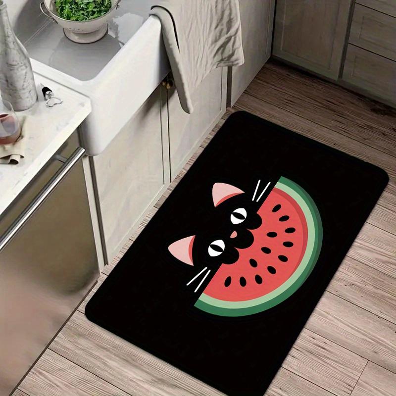 Cat and Watermelon Pattern Flannel-printed Floor Mats Has a Non-slip Function Is Suitable for Entrances Bathroom Welcome Carpets