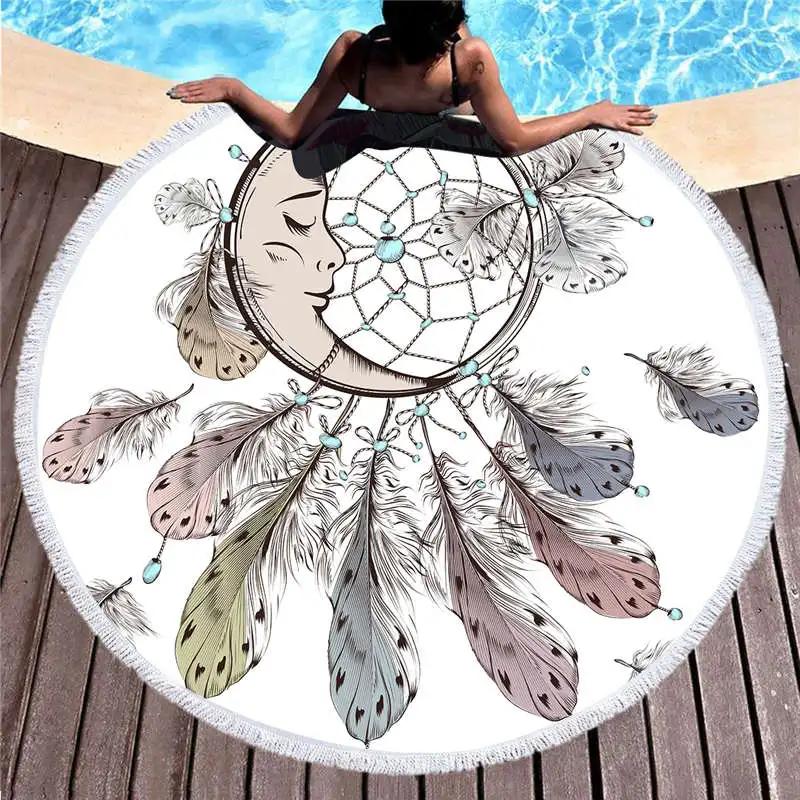 Swimming Towels Aldult Beach Tassel Towels Yoga Blanket 3D Print Round Wall Tapestry Beach Cover Up Bath Shawl Thick Camping Mat