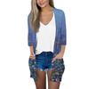 Women's Fashion Loose Casual Pocket Printed Cardigan Seven Sleeve Jacket Top