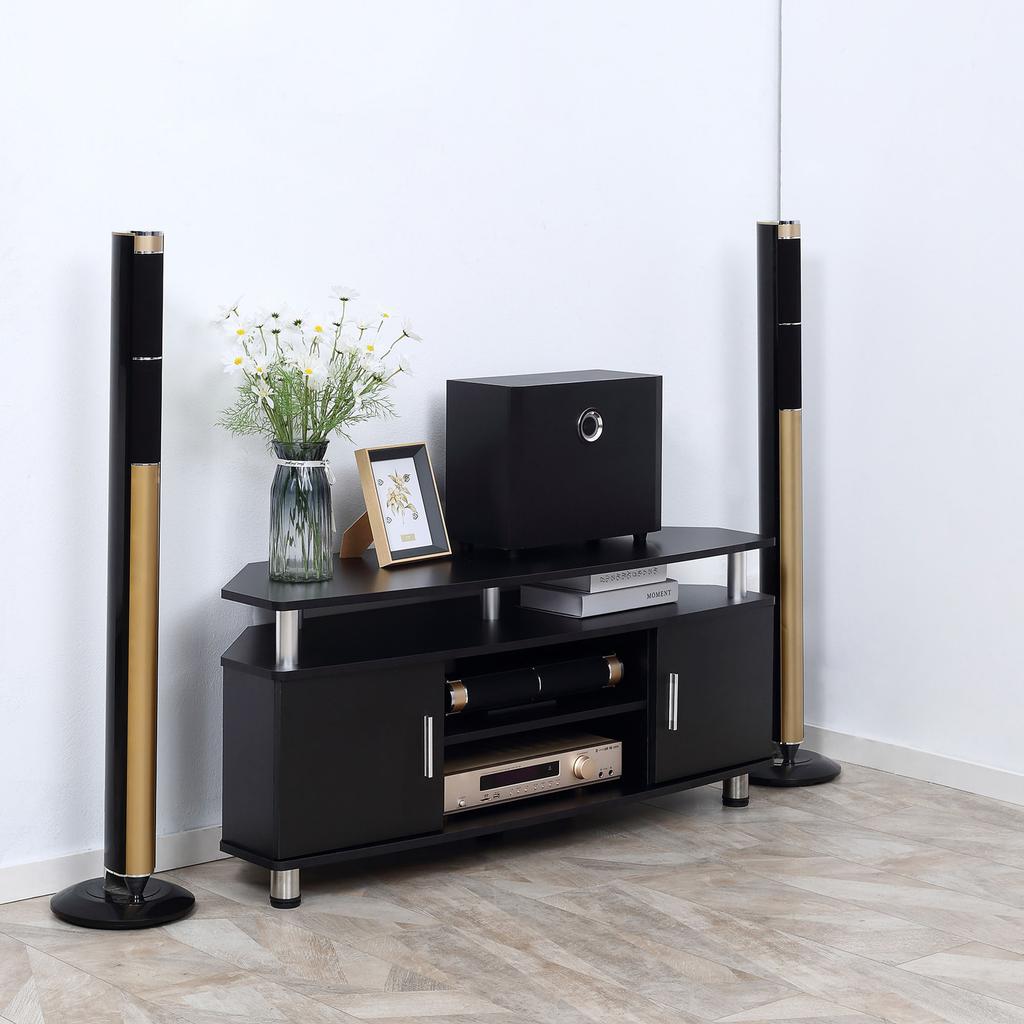 Mobile TV in Legno, Mobile TV, Panca TV per TV fino a 55 Pollici con Ampio Piano, Armadietti con Ante